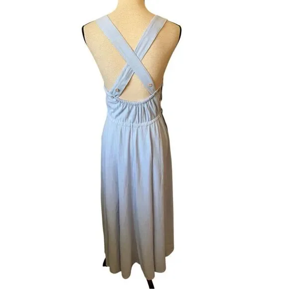 light blue pinafore dress Baby Blue Cross Back Linen Pinafore – allthebeautifullinen main image 1